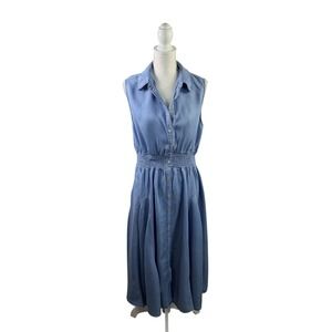 Philosophy Blue Chambray Dress Women's Sz. XLElastic Waist Soft Tencel Button Up